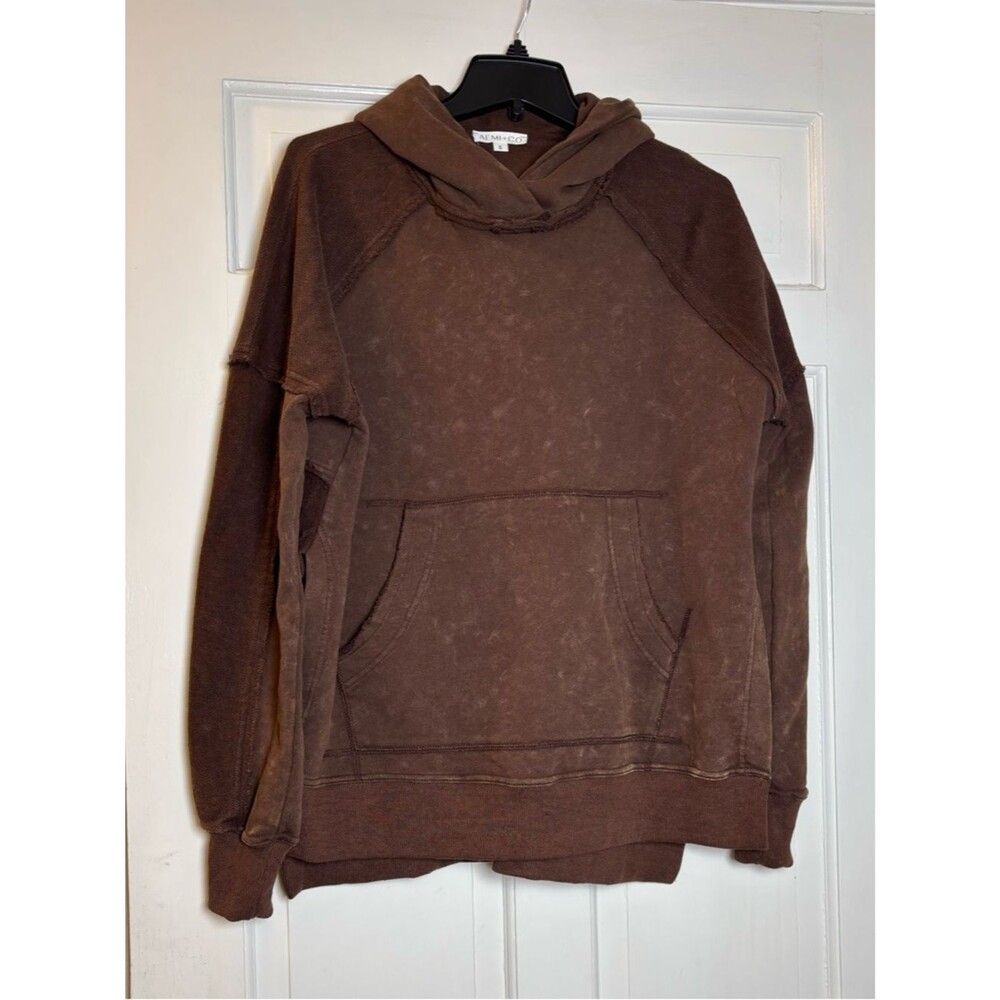 AEMI + CO Brown Hoodie with Split Sides 100% Cotton Women’s S